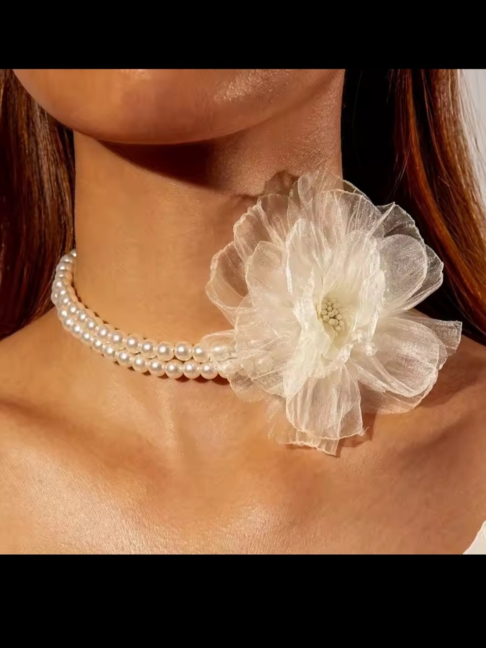 Pearl Choker with Ivory Floral Accent